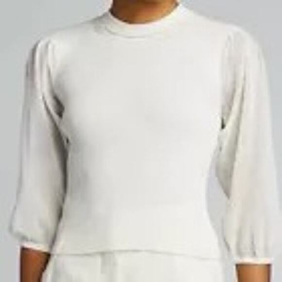Jonathan Simkhai Veronica White Tissue Cotton Ribbed Puff Sleeve Sweater Size XS